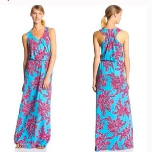 Medium Lilly Pulitzer Rhode Island reef maxi dress blue red pink coral cotton